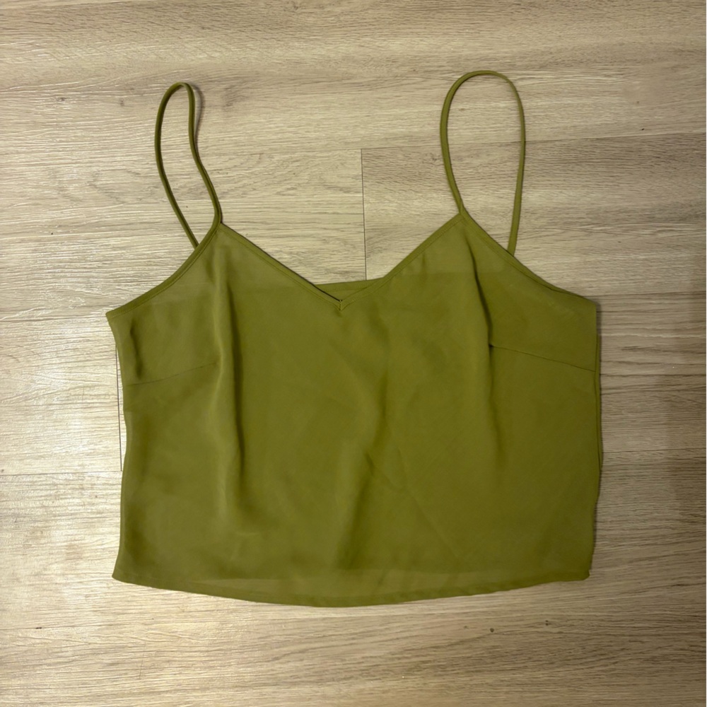 Olive Green Spaghetti Strap Mesh Crop Top
